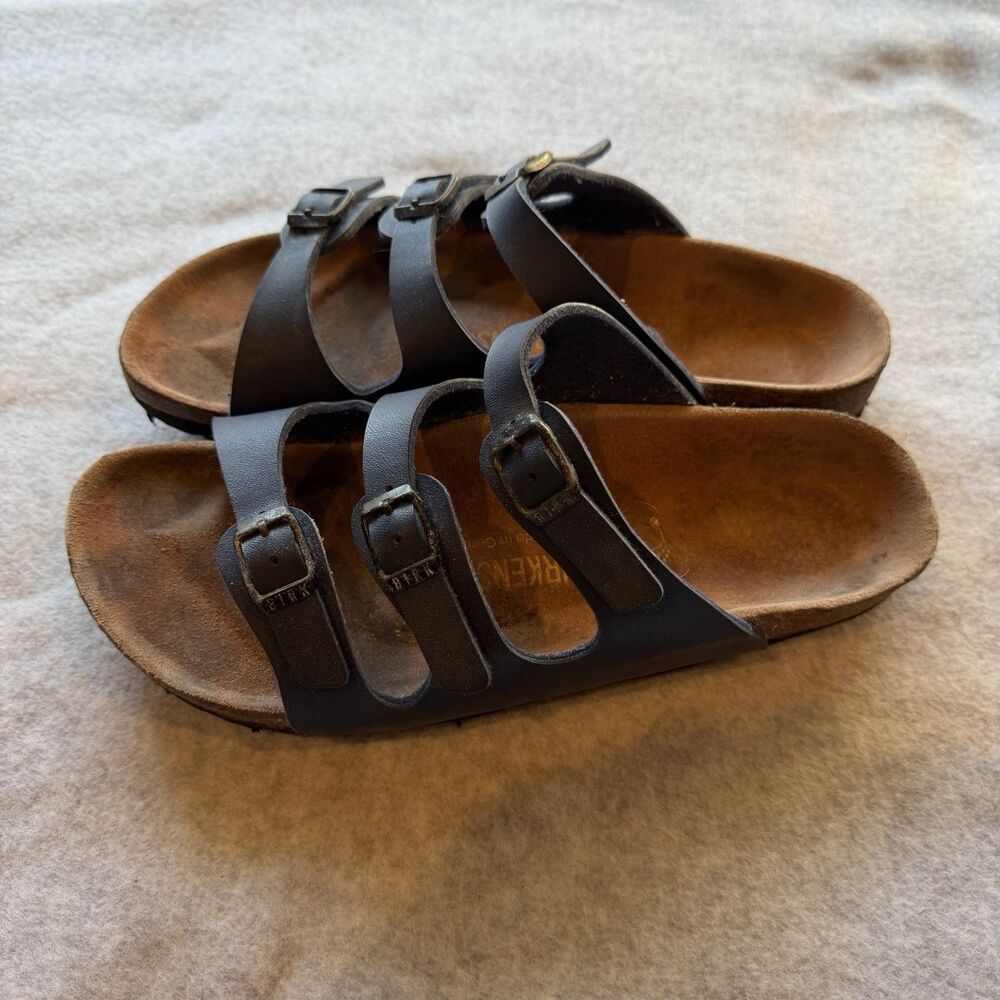 Birkenstock Sz 39 N Florida 3 Strap Slip On Sandal Navy Blue